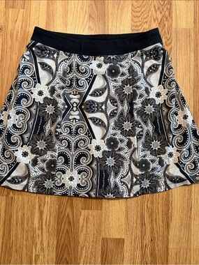 Prana Black and Gray Floral Skater Skirt